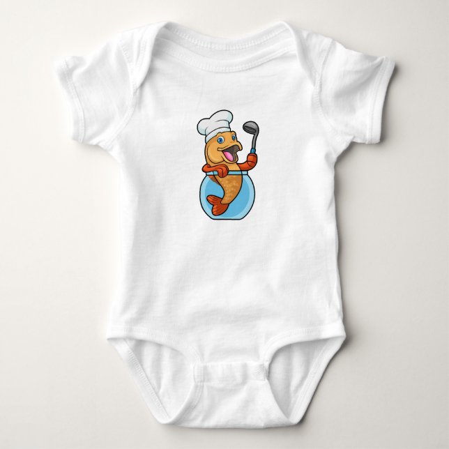Fisk i glas som Cook med Soppa-sked T Shirt (Framsida)