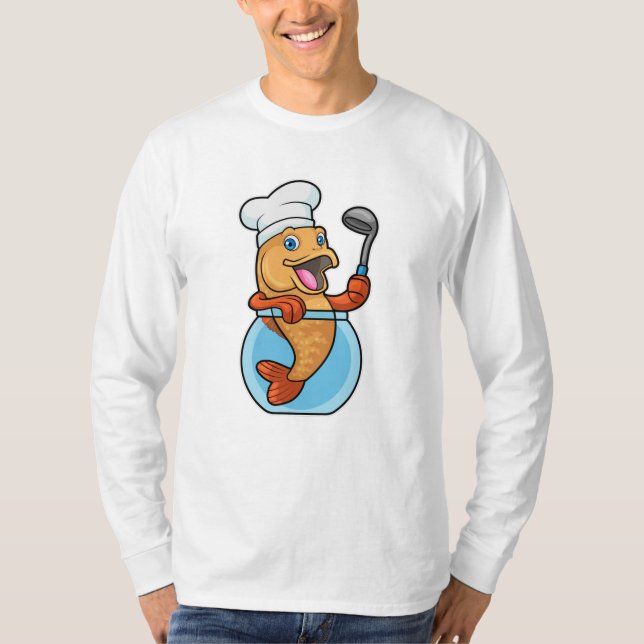 Fisk i glas som Cook med Soppa-sked T Shirt (Framsida)