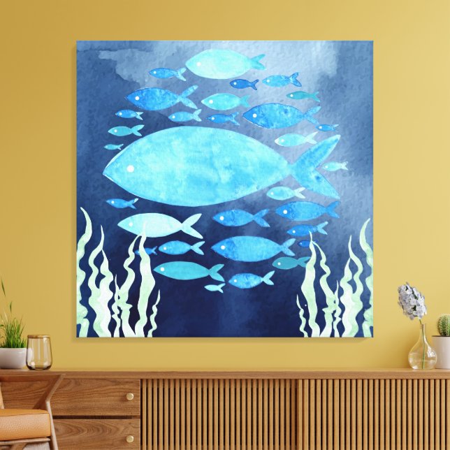 Fisk I Havet Sträckt Canvastryck (Insitu (Vardagsrum))