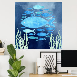 Fisk I Havet Sträckt Canvastryck Poster