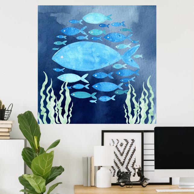 Fisk I Havet Sträckt Canvastryck Poster (Hemmakontoret)