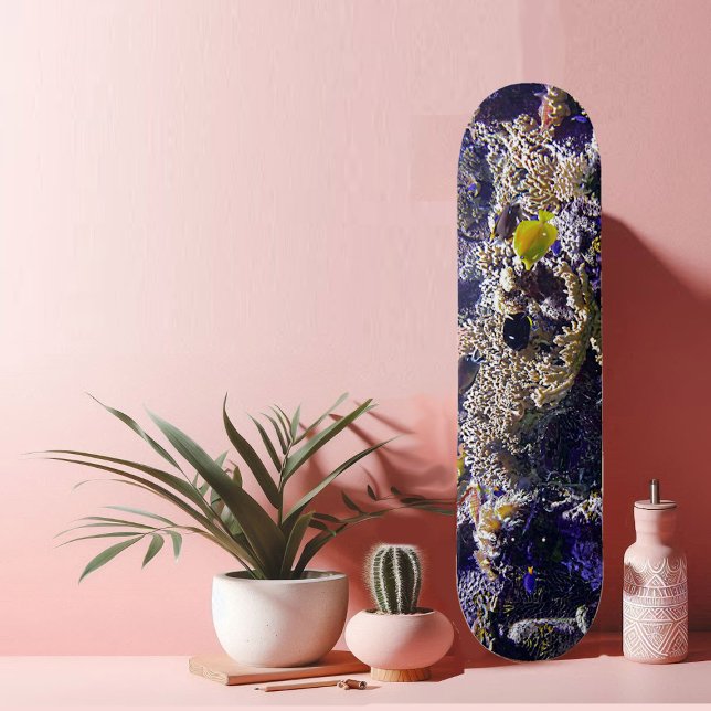 Fisk i korallrev mini skateboard bräda 18,5 cm (Yellow Fish in Coral Reef Blue Ocean Marine Life Skateboard)