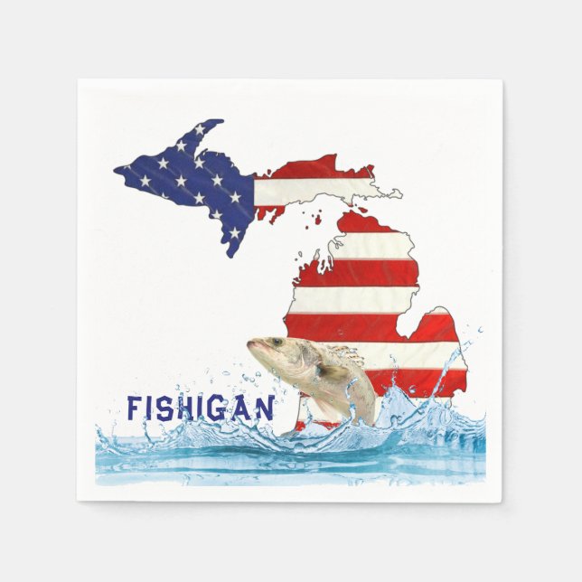 Fisk i Vatten och USA flagga Michigan Pappersservett (Framsidan)
