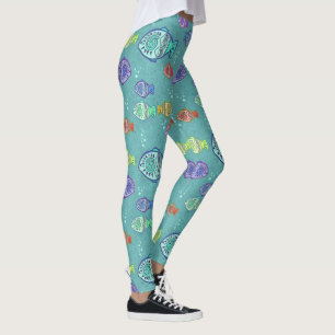 Fisk klipp art mönster färgad leggings