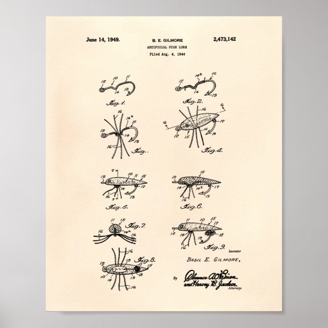 Fisk Lure 1949 Patent Art Old Peper Poster (Framsidan)