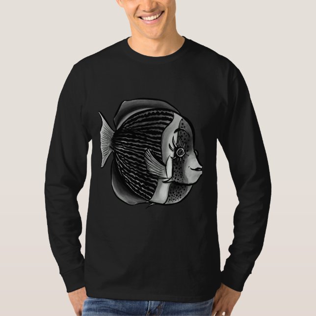 Fisk med etelasch svart och vit digital Bläck T Shirt (Framsida)