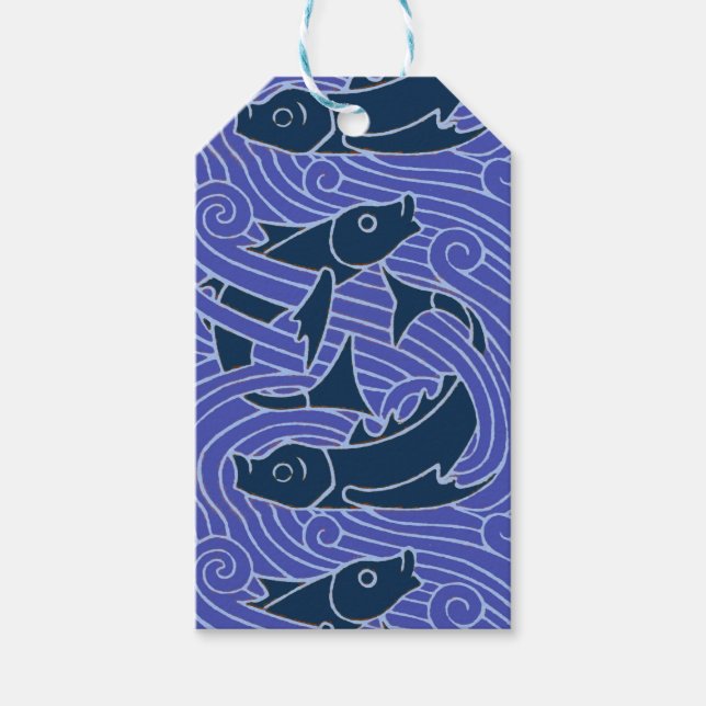 Fisk med fetstil Simning av havsabborre Presentetikett (Framsidan)