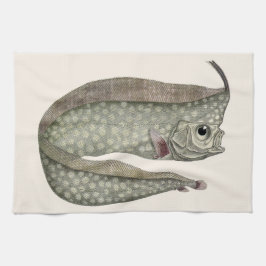 Fisk med tofs, gammal marin akvatisk fauna kökshandduk