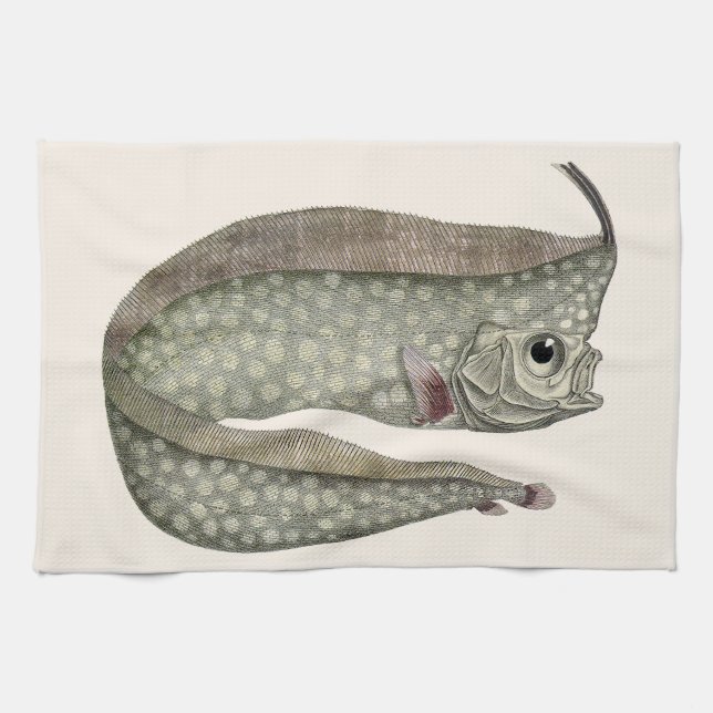 Fisk med tofs, gammal marin akvatisk fauna kökshandduk (Horisontell)