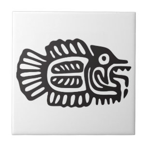 Fisk, mexikansk hieroglyf(Maya) Kakelplatta