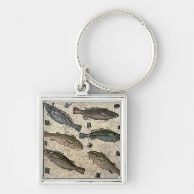 Fisk (mosaik) fyrkantig silverfärgad nyckelring (Framsidan)