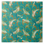 FISK OCH ALGER BLÅ GULTEN Art nouveau Mönster Kakelplatta<br><div class="desc">Fiske och alger i vattenblåa gulter. Bulgan Luminis digitala framställning baserad på mönster från djur i Art nouveau.</div>