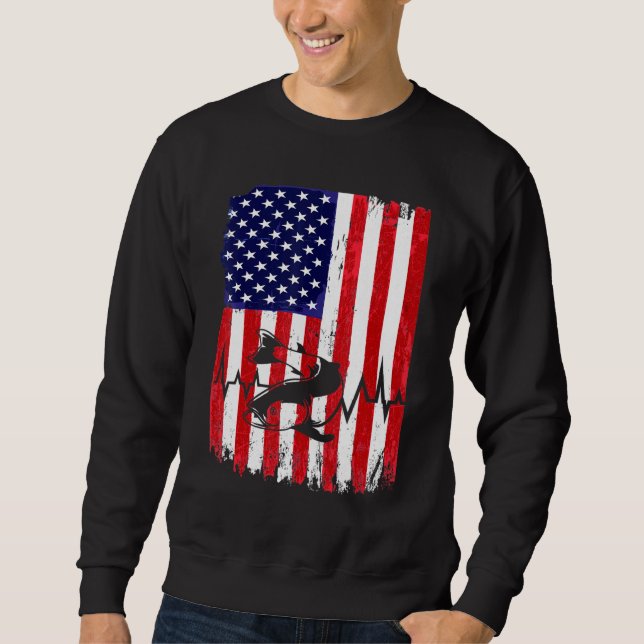 Fisk och amerikansk Flagga som symbol för frihetss Lång Ärmad Tröja (Framsida)