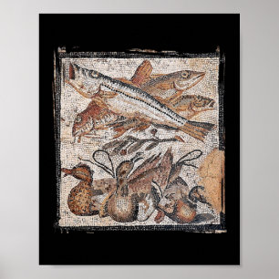 Fisk och ankor romersk mosaik från Pompeii Poster