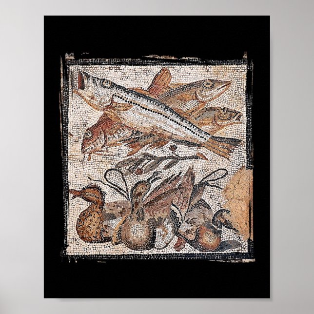 Fisk och ankor romersk mosaik från Pompeii Poster (Framsidan)