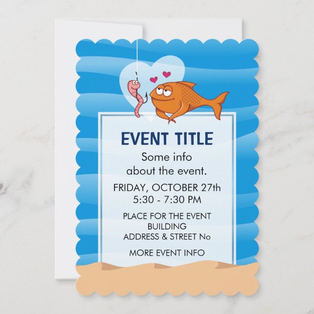 Fisk och bete i Kärlek Inbjudningar (Baksida)