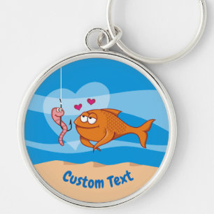 Fisk och bete i Kärlek Premium Round Keychain Rund Silverfärgad Nyckelring