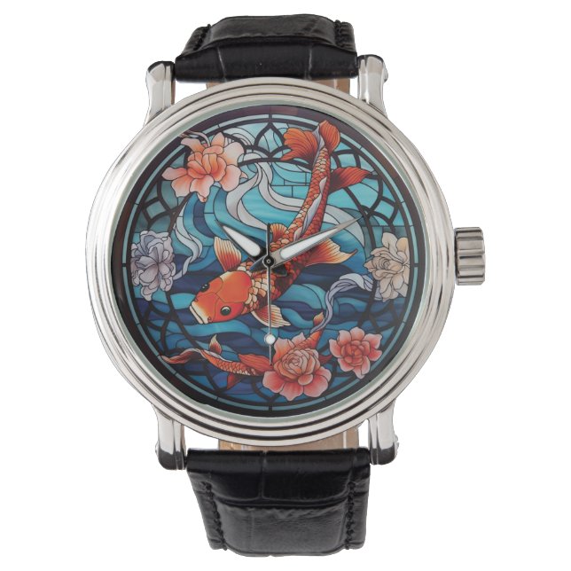 Fisk och Camellias av glasaktigt asiatiskt Stil Ko Armbandsur (Framsida)