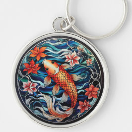 Fisk och Camellias av glasaktigt asiatiskt Stil Ko Rund Silverfärgad Nyckelring