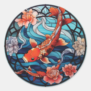 Fisk och Camellias av glasaktigt asiatiskt Stil Ko Runt Klistermärke