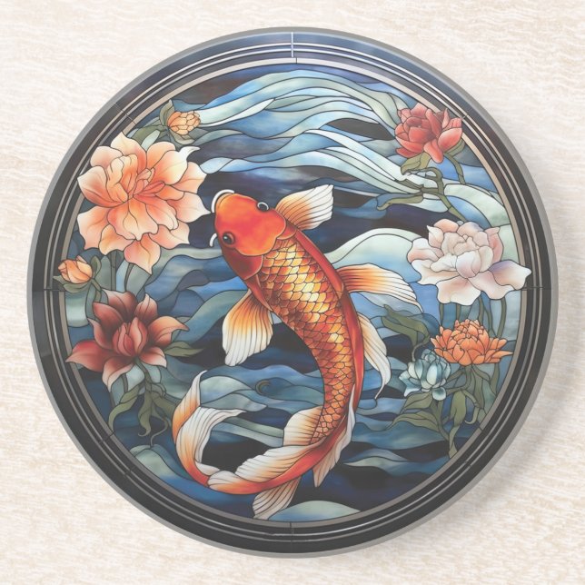 Fisk och Camellias av glasaktigt asiatiskt Stil Ko Underlägg (Framsidan)