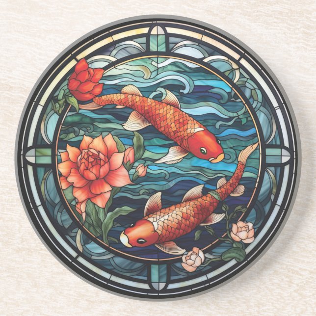 Fisk och Camellias av glasaktigt asiatiskt Stil Ko Underlägg (Framsidan)