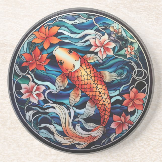 Fisk och Camellias av glasaktigt asiatiskt Stil Ko Underlägg (Framsidan)