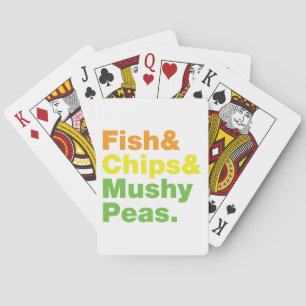 Fisk och Chip och myshi ärtor. Casinokort