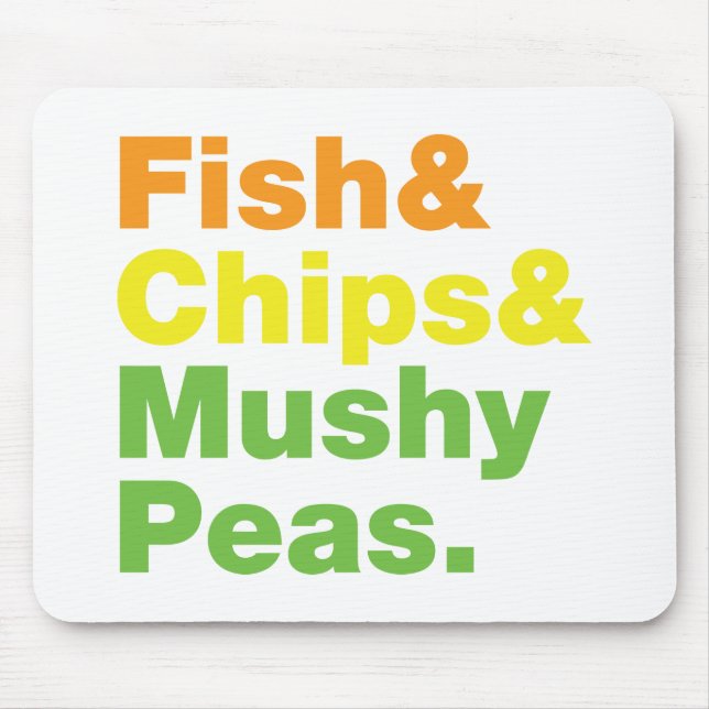 Fisk och Chip och myshi ärtor. Musmatta (Framsidan)