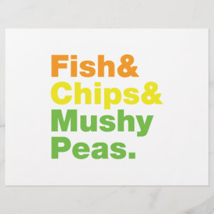 Fisk och Chip och myshi ärtor. Reklamblad