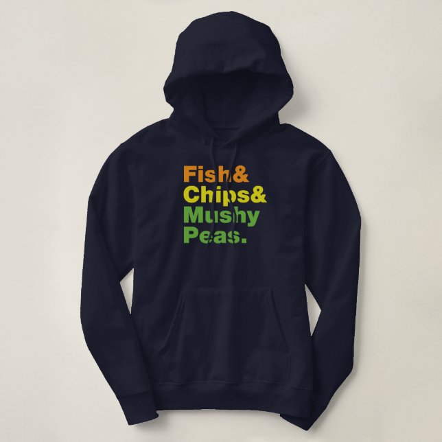 Fisk och Chip och myshi ärtor. Tee Shirt (Design framsida)