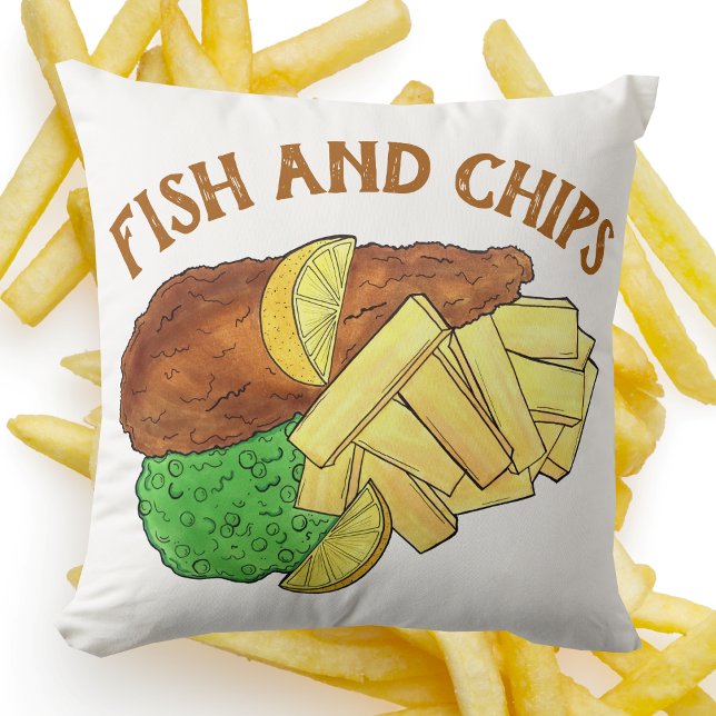 Fisk och Chip Peas British Pub Restaurant Food Kudde (Fish and Chips Pillow)