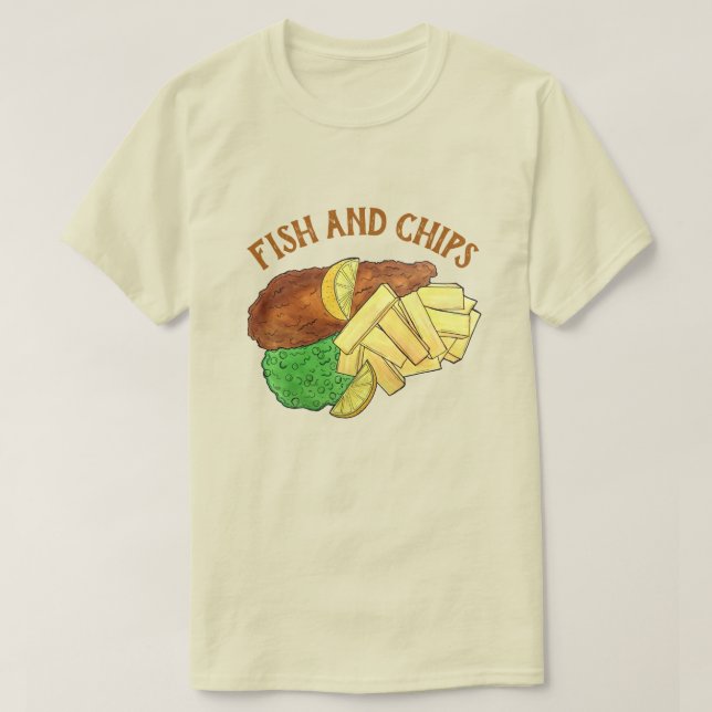 Fisk och Chip Peas British Pub Restaurant Food T Shirt (Design framsida)
