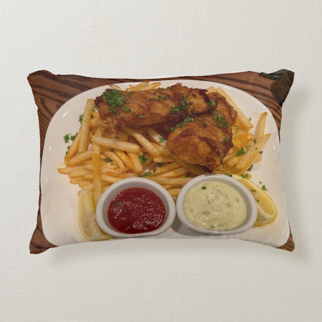 Fisk och Chip Pillow Prydnadskudde (Framsidan)