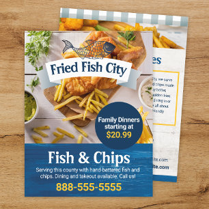 Fisk och Chip Restauranger för sjömaten Mall Reklamblad