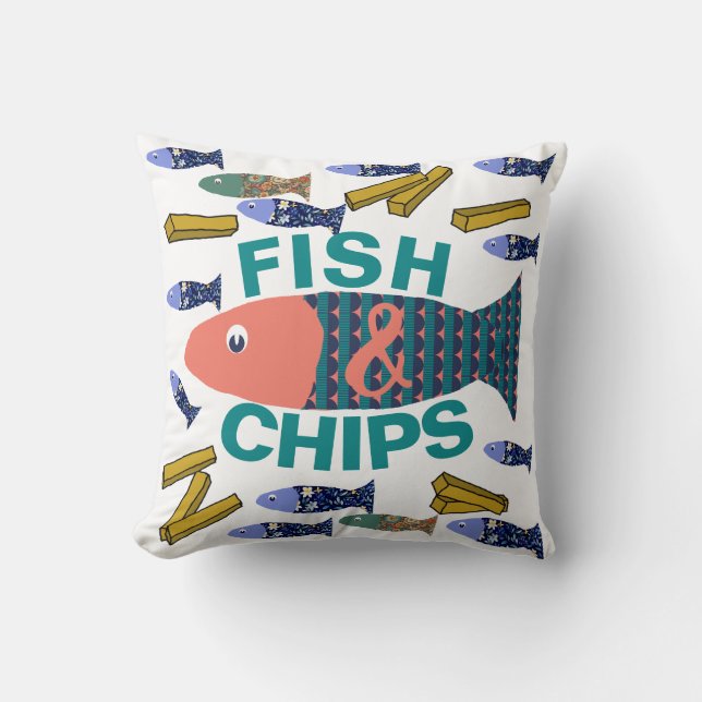 Fisk och Chip, Seaside, chippy, Beach house Kudde (Framsida)
