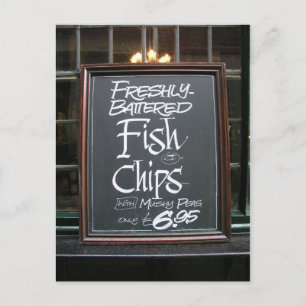 Fisk och chip-tecken vykort