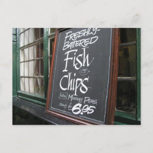Fisk och chip-tecken vykort