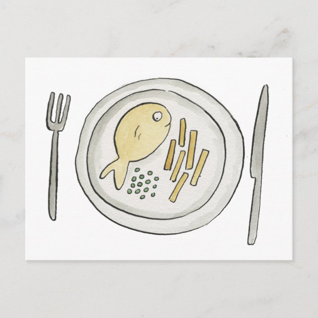 Fisk och Chip Vykort (Framsida)
