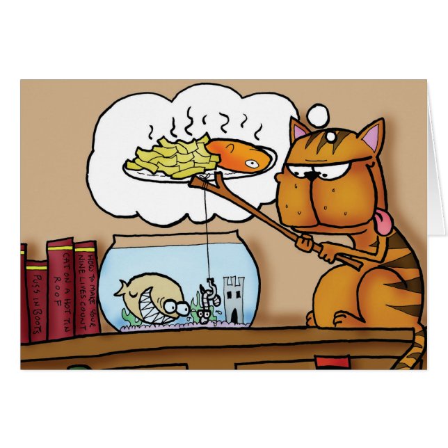 Fisk och chipkatt hälsningskort (Framsidan Horizontal)