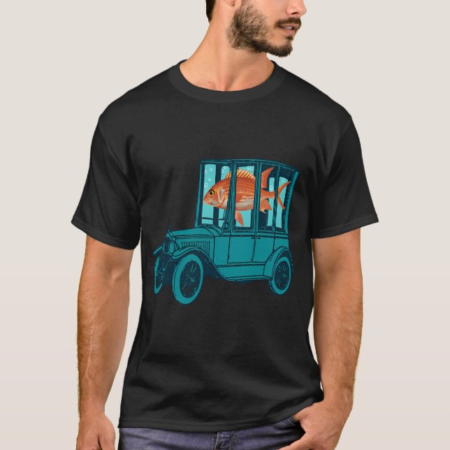 Fisk och gammal bil collage t shirt (Framsida)