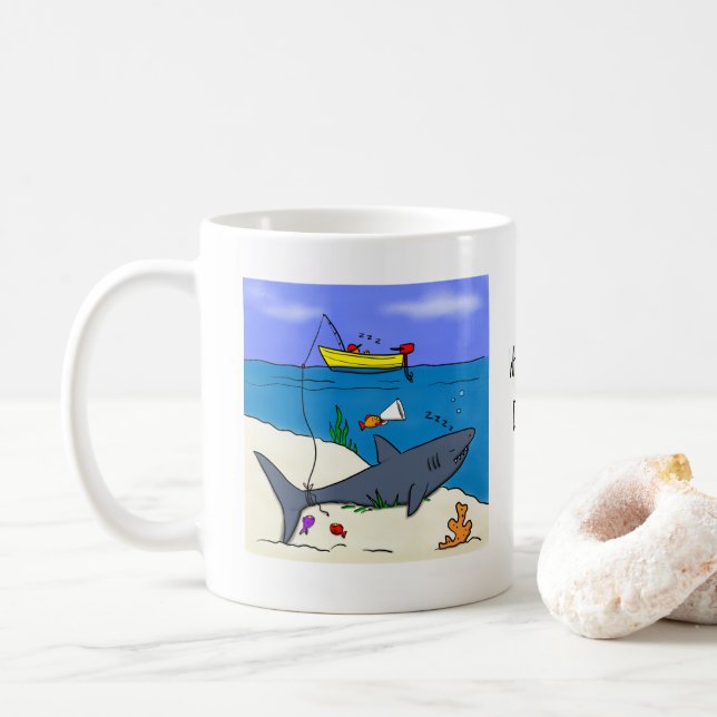 Fisk och hajfiske tecknad mugg (Med munk)