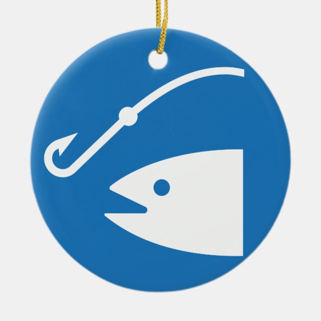 Fisk- och krokfiskesymbol julgransprydnad keramik (Framsidan)