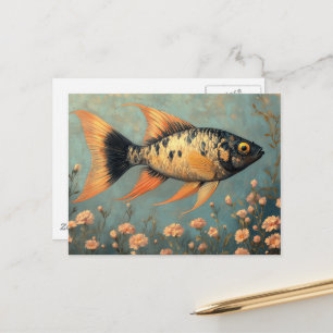Fisk och Rosa Blommor Vykort