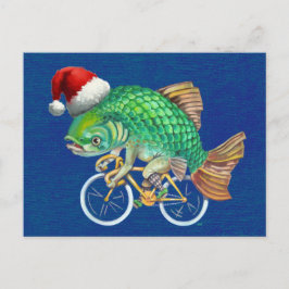 Fisk på en cykel med Santa Hat Helg Vykort
