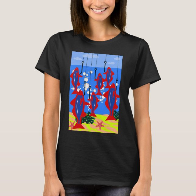 Fisk på krokar i havsvatten t shirt (Framsida)