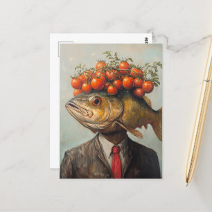 Fisk person med tomater på huvudet vykort