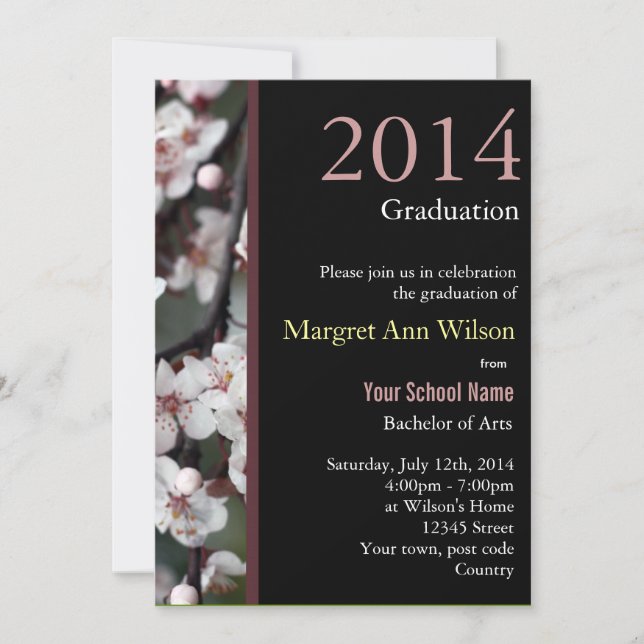 Fisk plommonblomma gren studenten inbjudningar (Framsida)