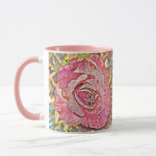 Fisk rosa ros-blommålning Mugg (Vänster)
