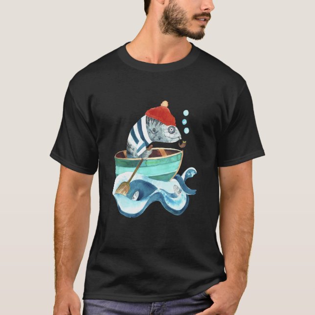 Fisk Sjömansillustration T Shirt (Framsida)
